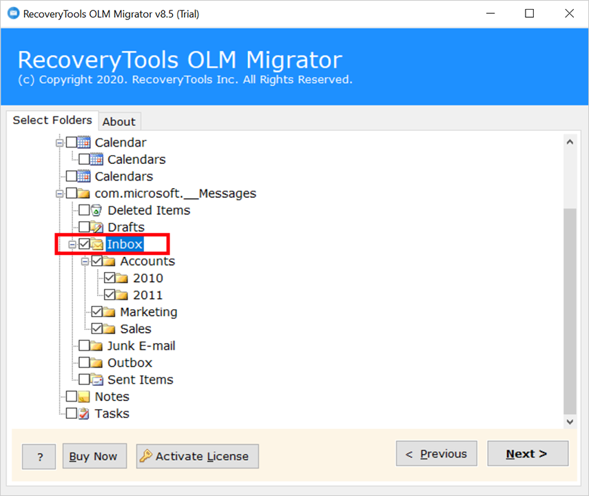 choose olm folders