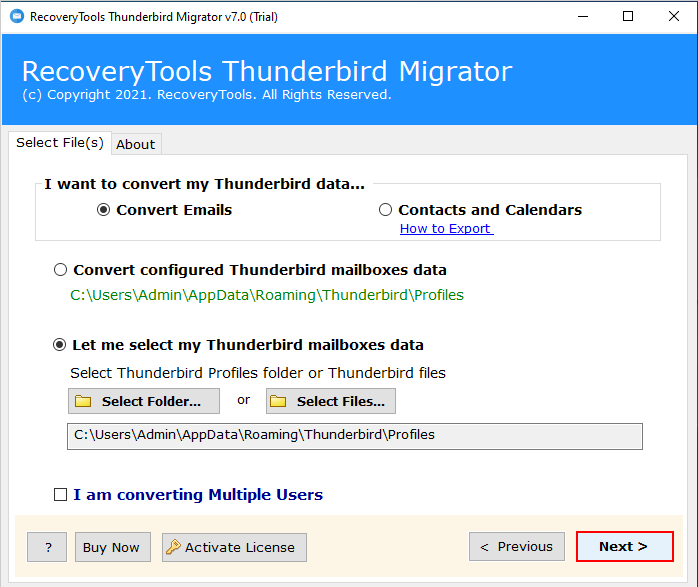  select Thunderbird Data