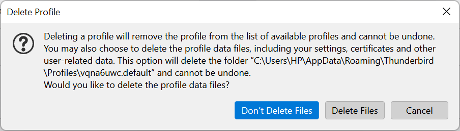 delete thunderbird profile