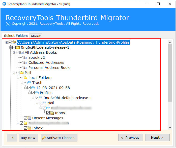 select Thunderbird files