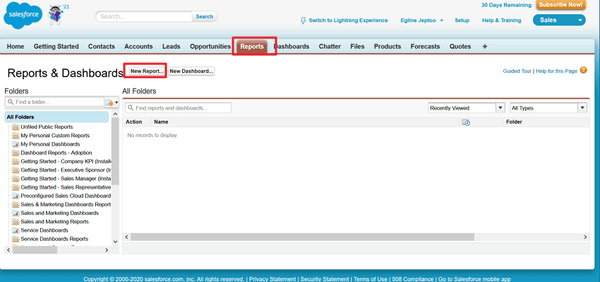 open salesforce reports