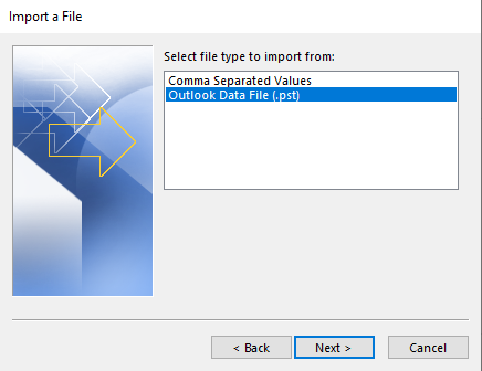 Choose between PST and CSV