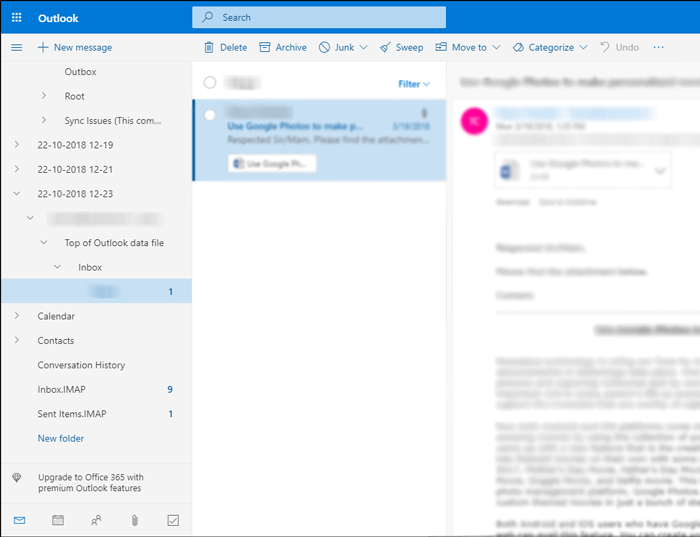 check data in Outlook.com