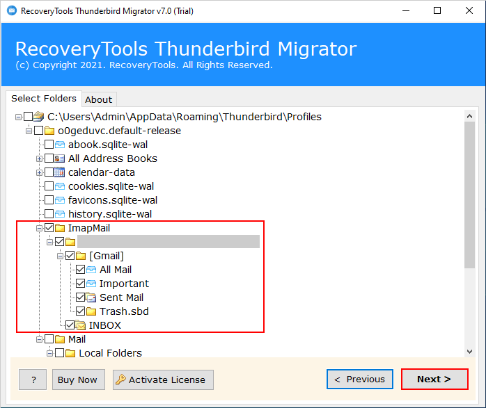 choose Thunderbird folders