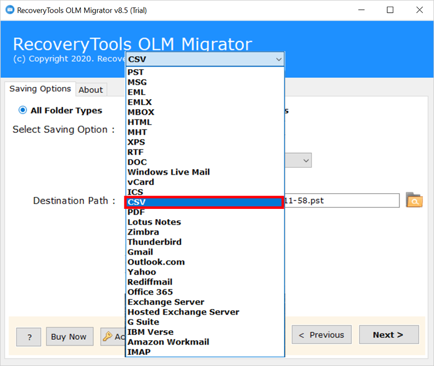 import OLM to Excel