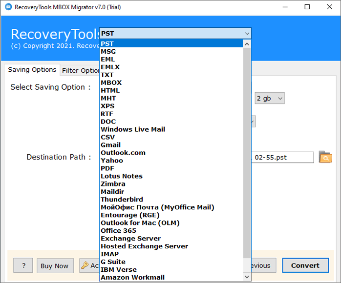 select pst format