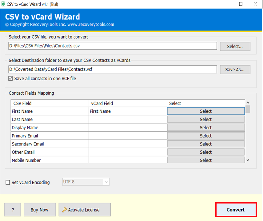 start to export Lotus Notes contacts to vCard