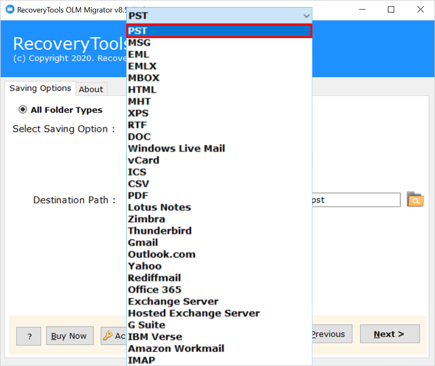 choose pst format