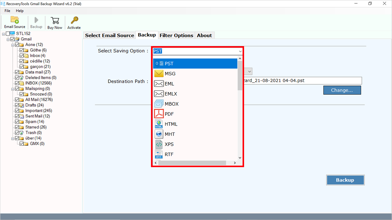 select outlook format option