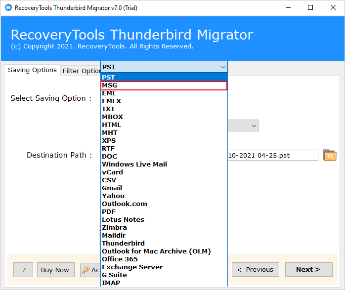 Thunderbird export to msg