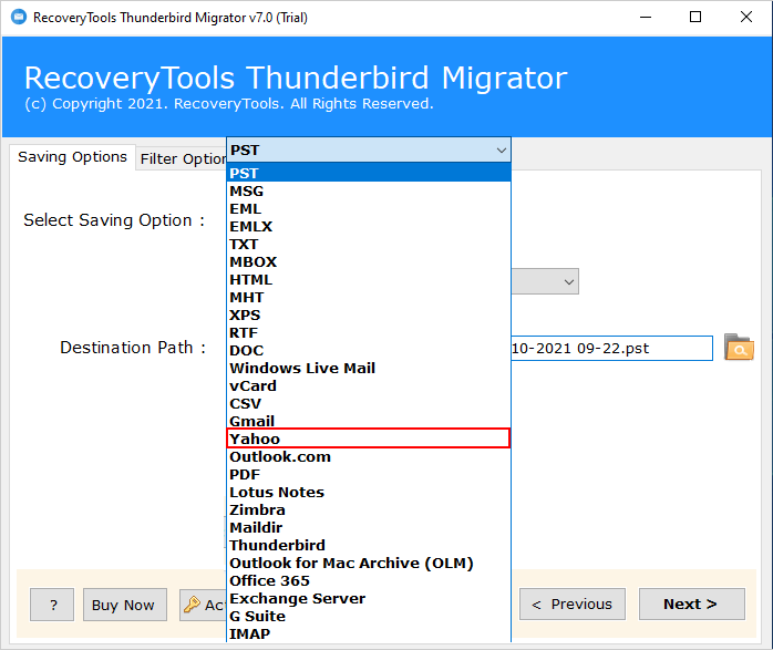 thunderbird to yahoo migration