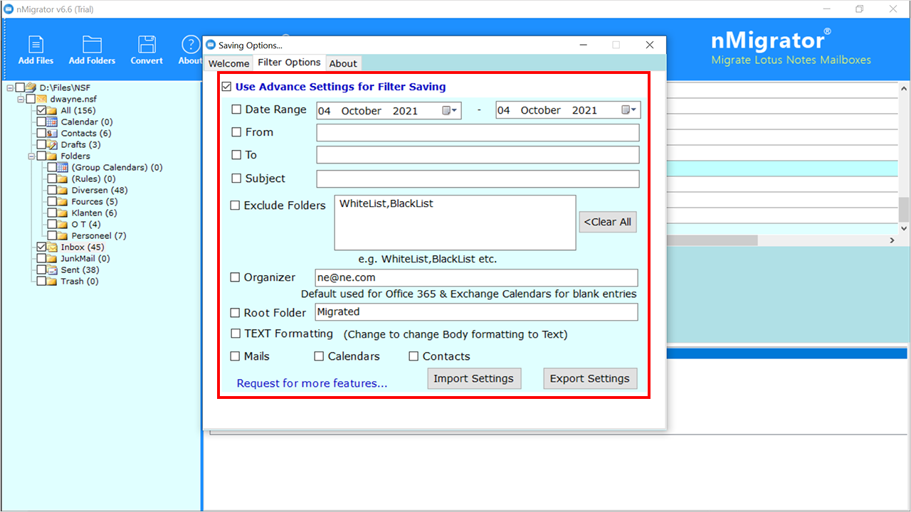 selective NSF to CSV conversion