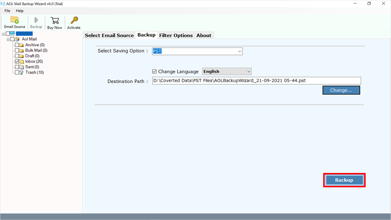 export AOL email to PST format