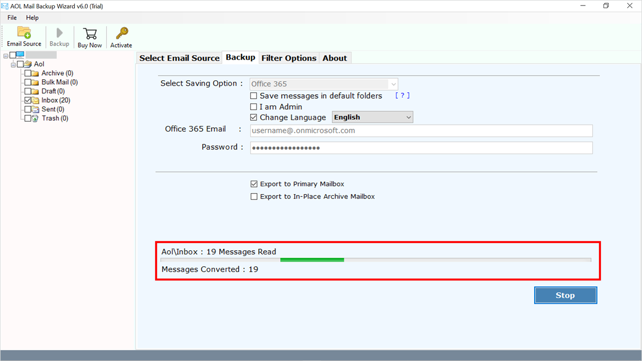 export AOL Mail to Office 365