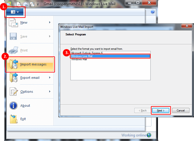 Import into Windows Live Mail