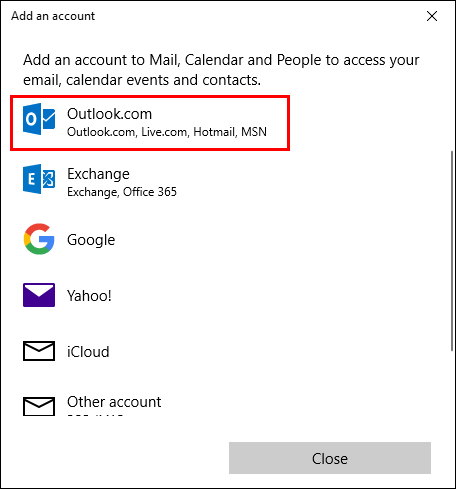 select outlook.com to thunderbird to Windows 10