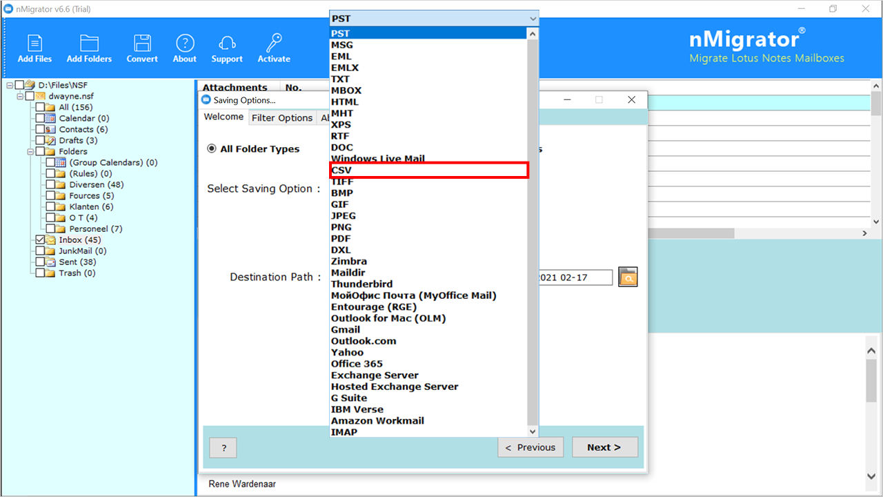 CSV option