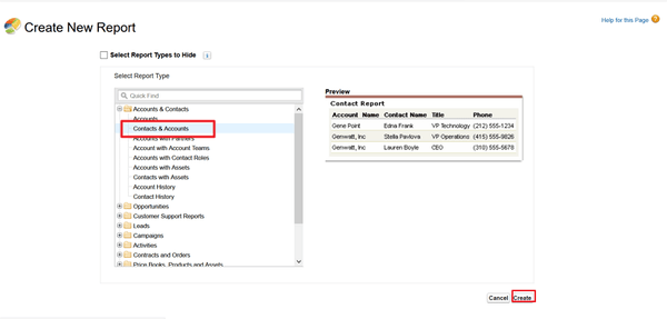 preview of accounts and contacts