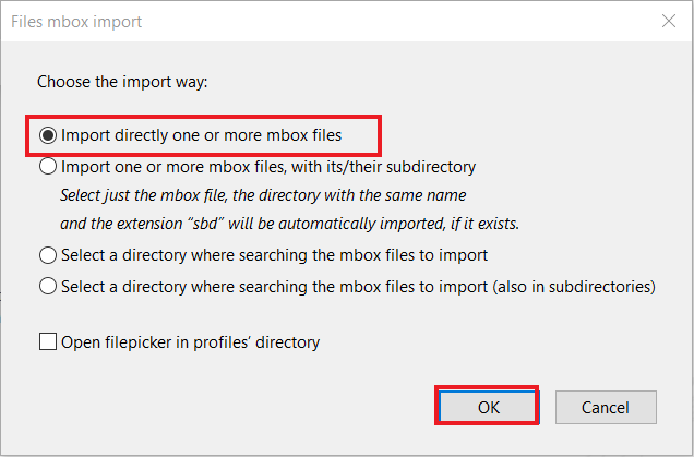 choose mbox files to upload