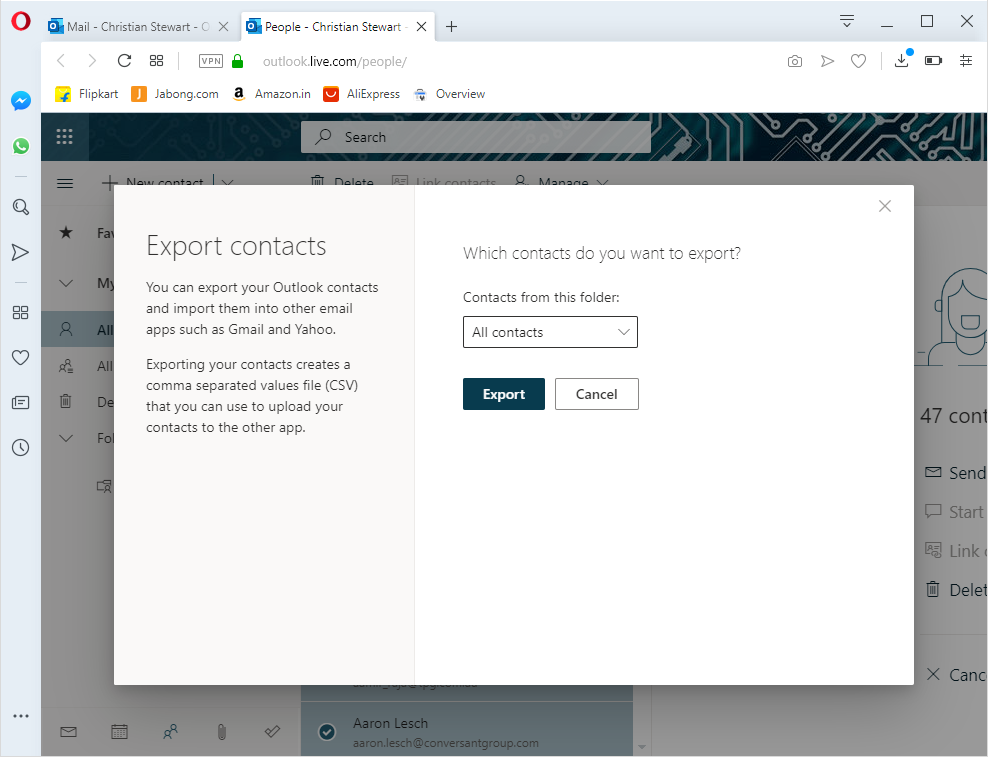 export office 365 contacts to vcf