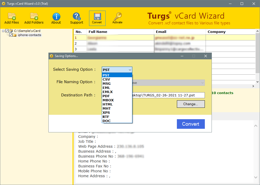 choose csv option