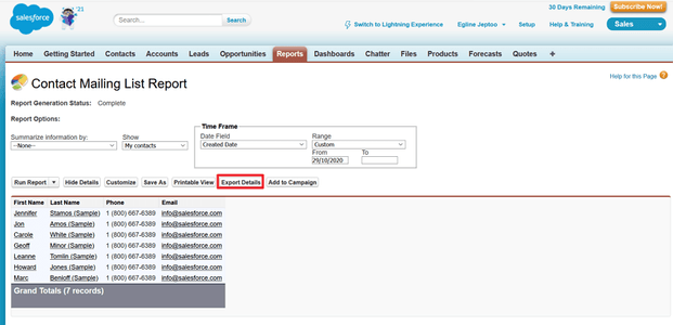 click on export to import salesforce contacts to outlook