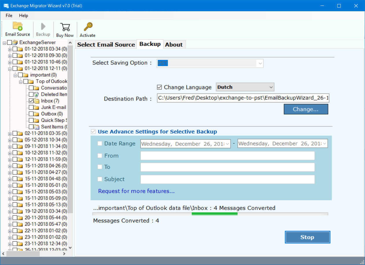 export Exchange mailbox to PST process