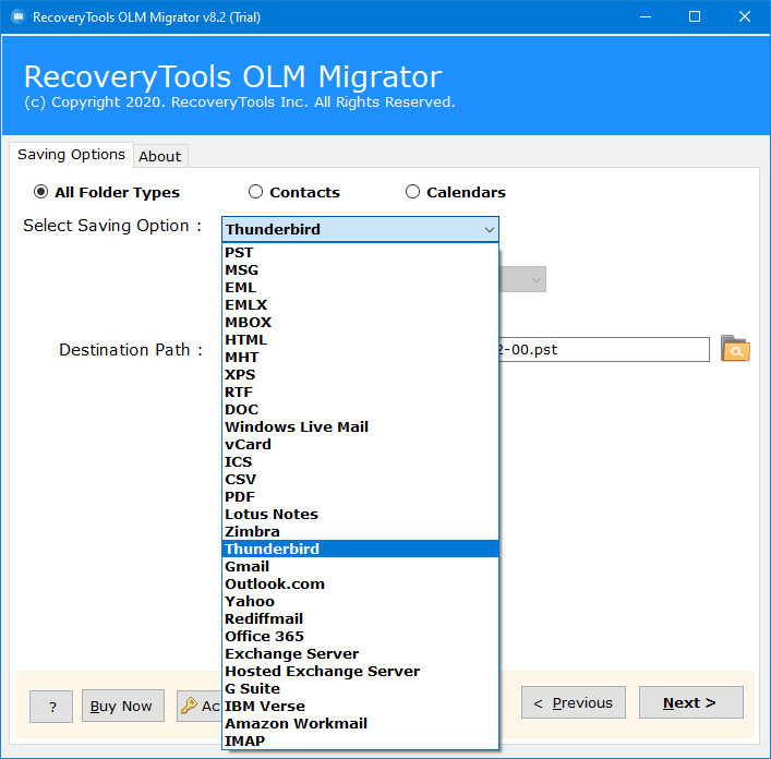 choose saving to import olm to thunderbird