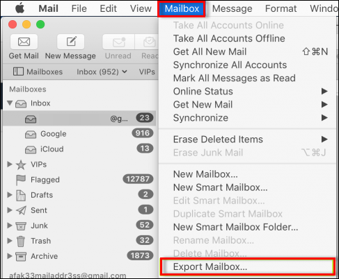 Mailbox menu