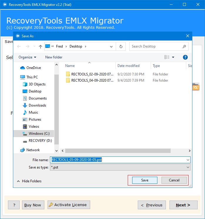 select the destination to save data files