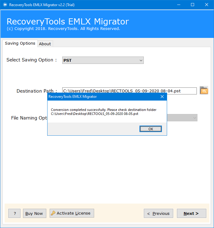 EML erfolgreich in PST konvertiert