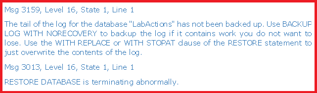 SQL Server Error 3159