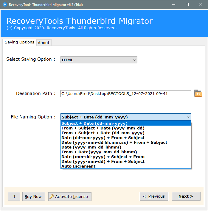 Setup Thunderbird to HTML file conversion