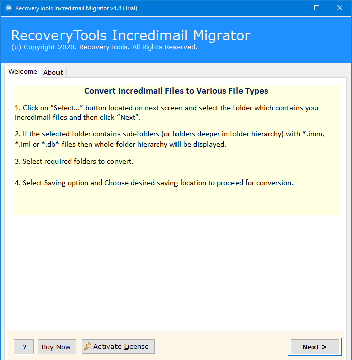 launch tool to convert incredimail backup ibk files