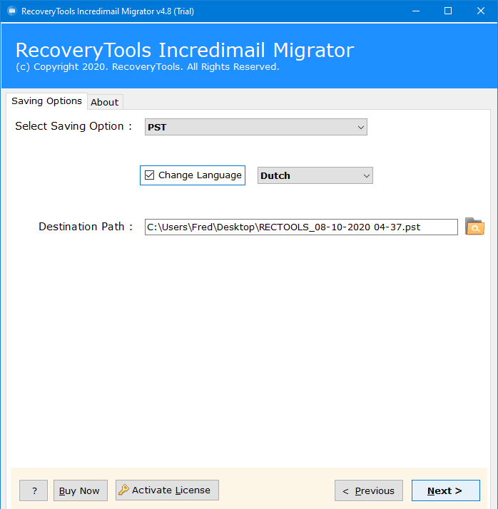 change destination path if can't send incredimail emails