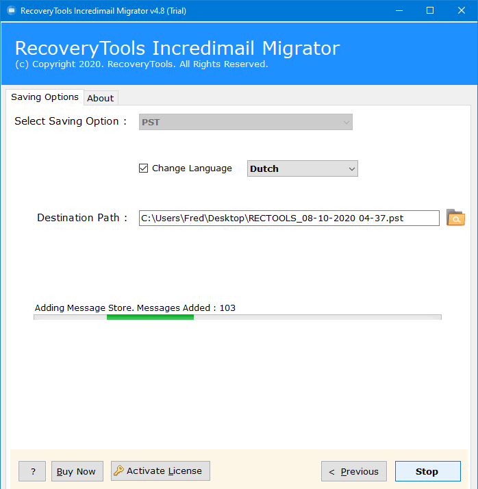 press ok to convert incredimail to pst