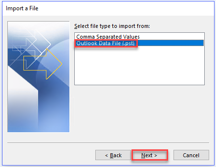 choose outlook data file