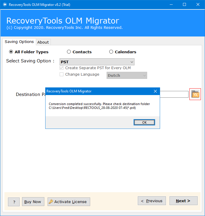 click convert when process ends