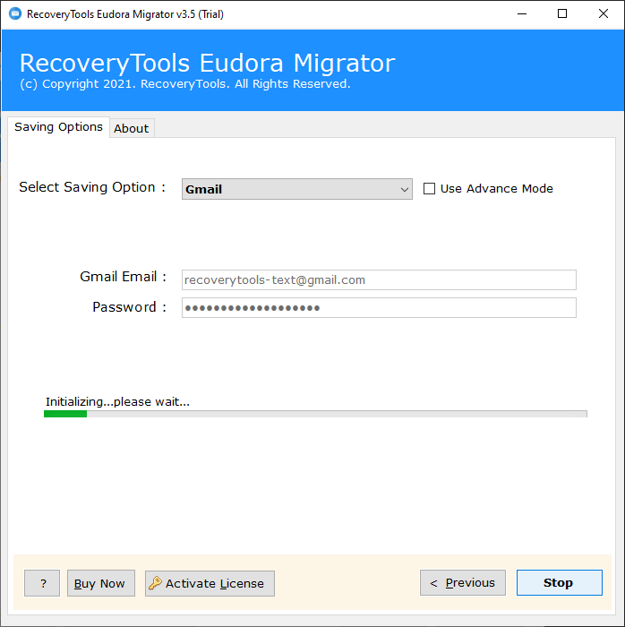 start Eudora to Gmail migration