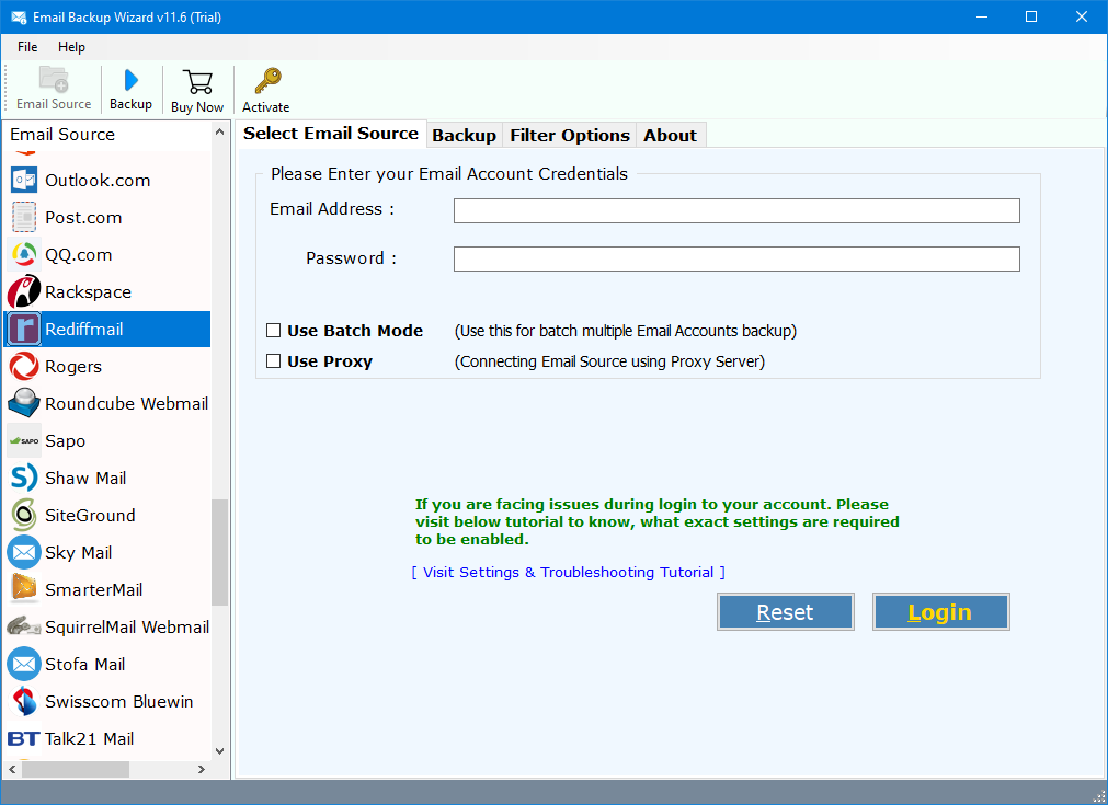 install tool to download mails from rediffmail to outlook