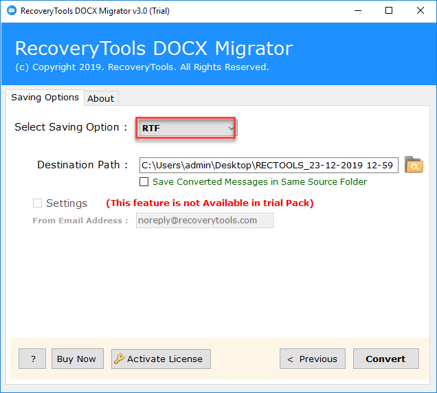 RTF as saving option