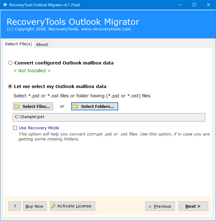 Select Outlook data files