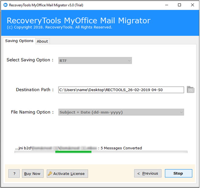 click next to export MyOffice Mail to RTF