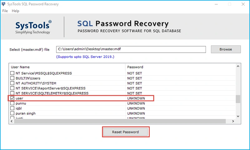 reset password