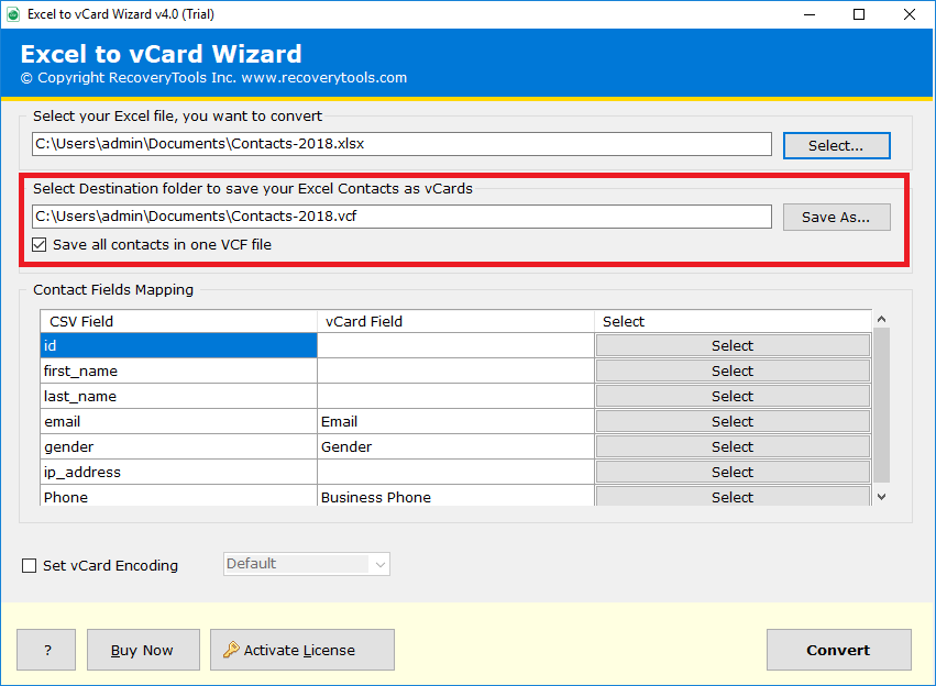 choose path to import contacts from Excel to Apple address book