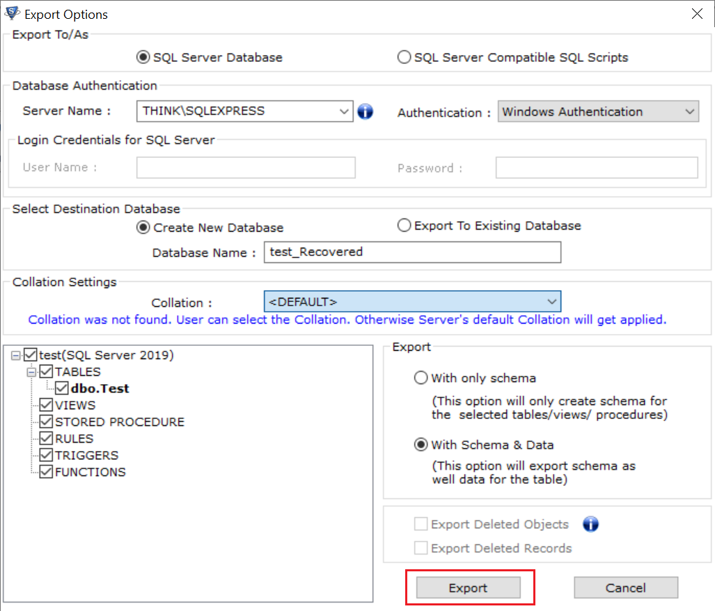 export database