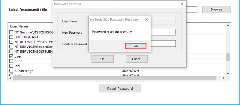 reset password