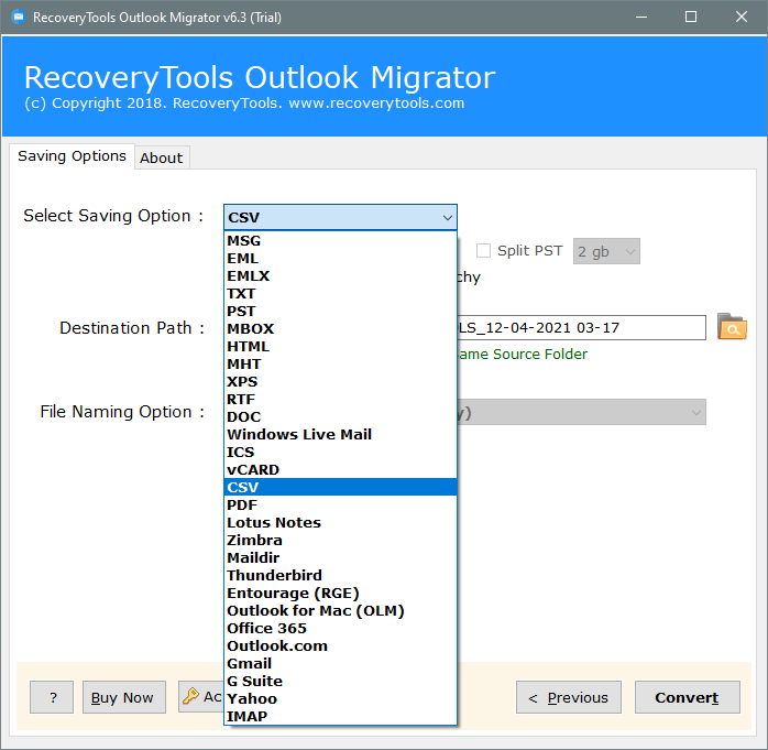 choose excel csv option