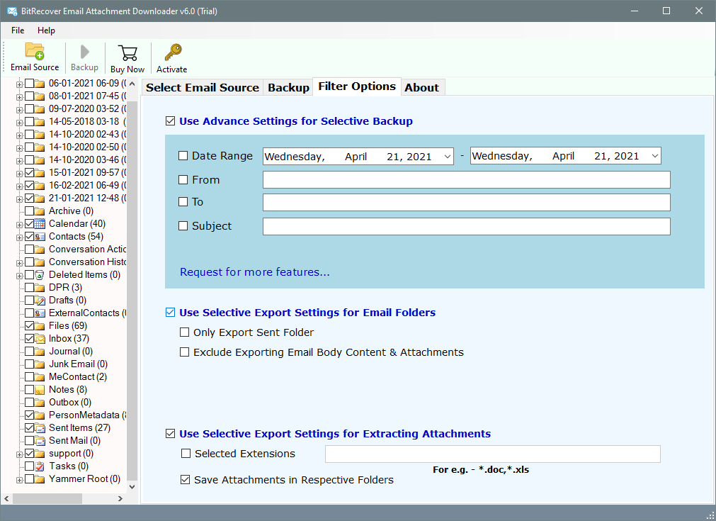 selected extension checkbox