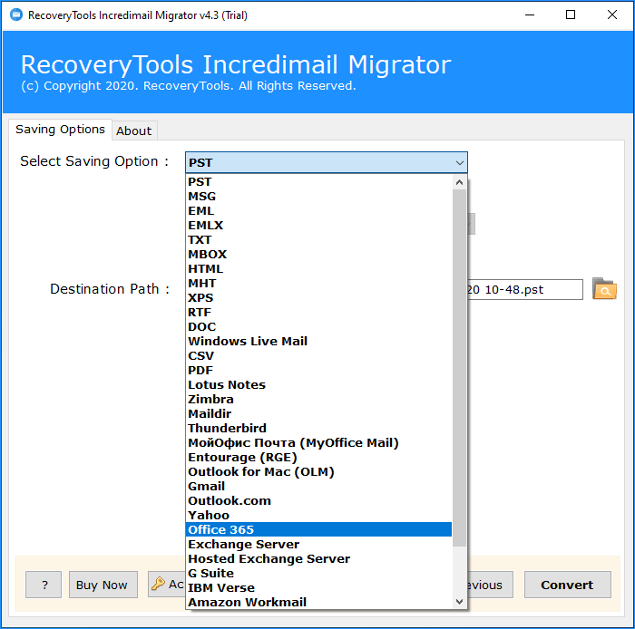 office 365 as saving option